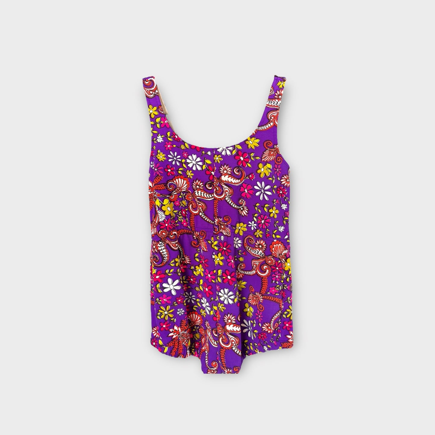 Traje de baño morado con flores de colores “Sirena” 70’s