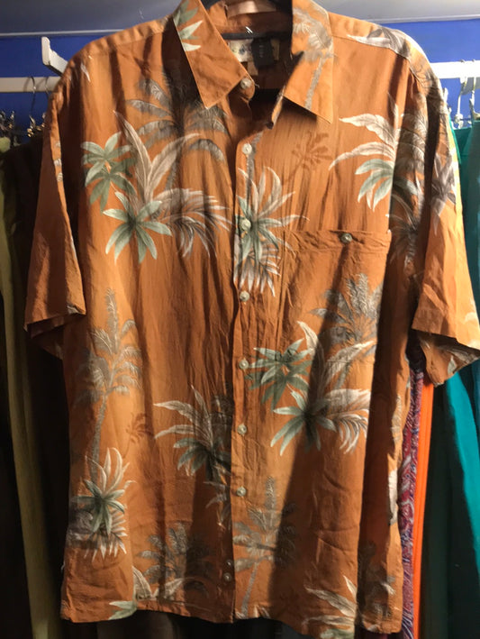 Camisa café con palmeras “campia”