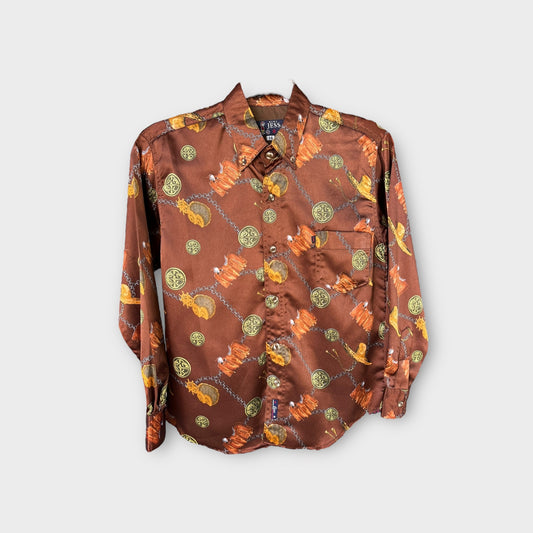 Camisa Satinada café con estampado “Jess”